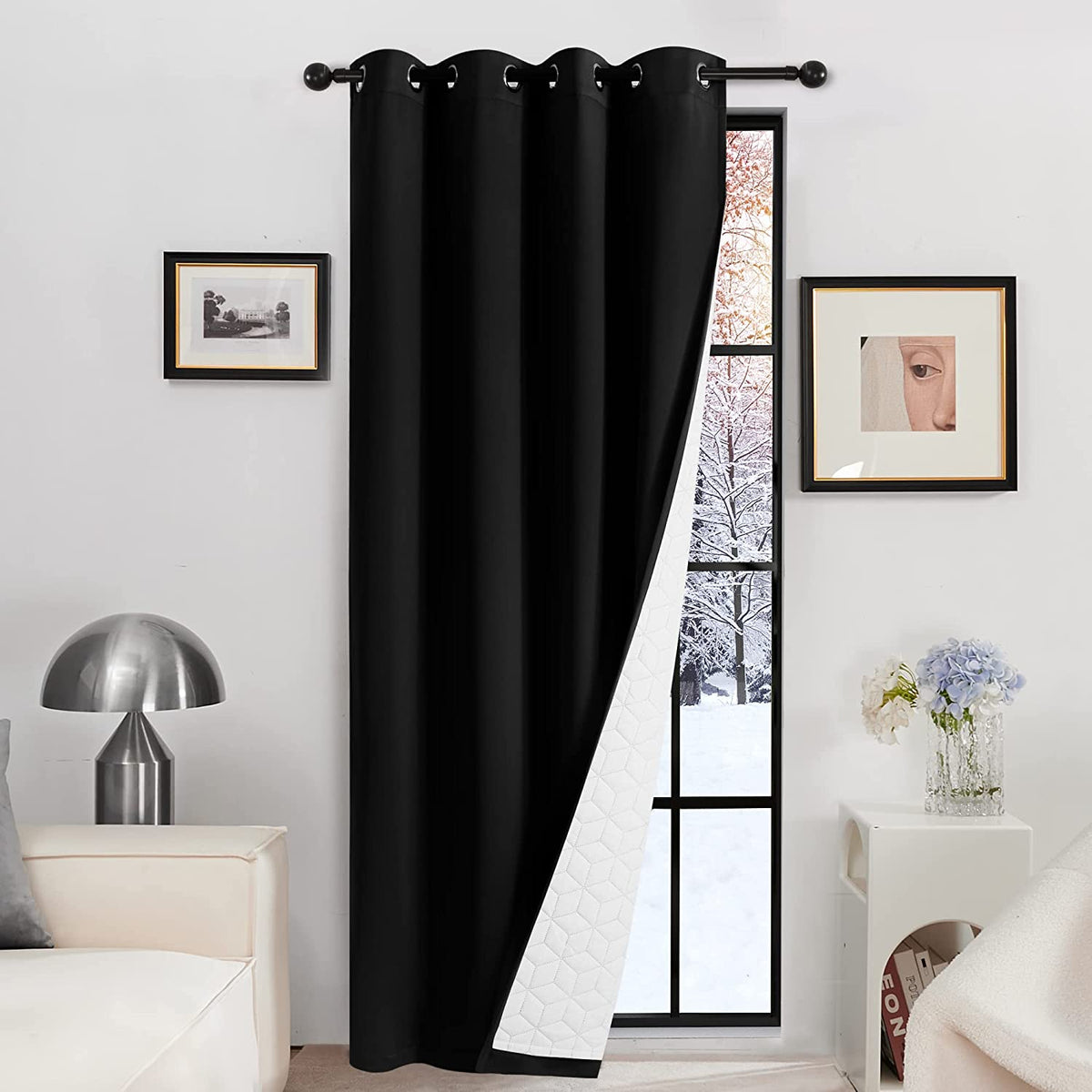 Lot De 2 Rideaux Occultants Thermiques Deconovo - Motif Argenté Rose, 117x229cm, Oeillets 4cm - Isolant Lumière & Froid