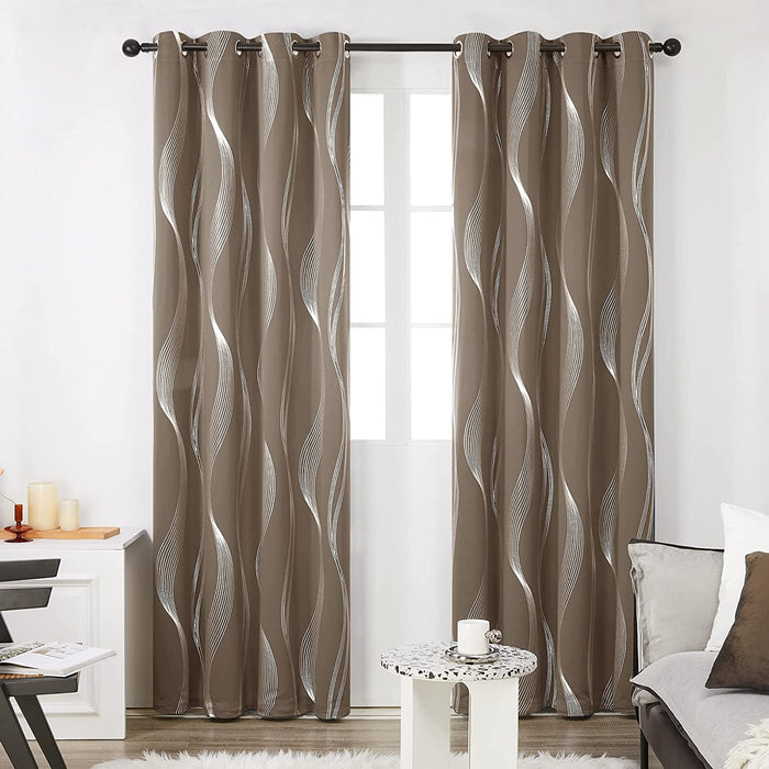 Deconovo Lot de 2 Rideaux à OEillets Occultants et Thermo-Isolants Simples avec Motif Argenté