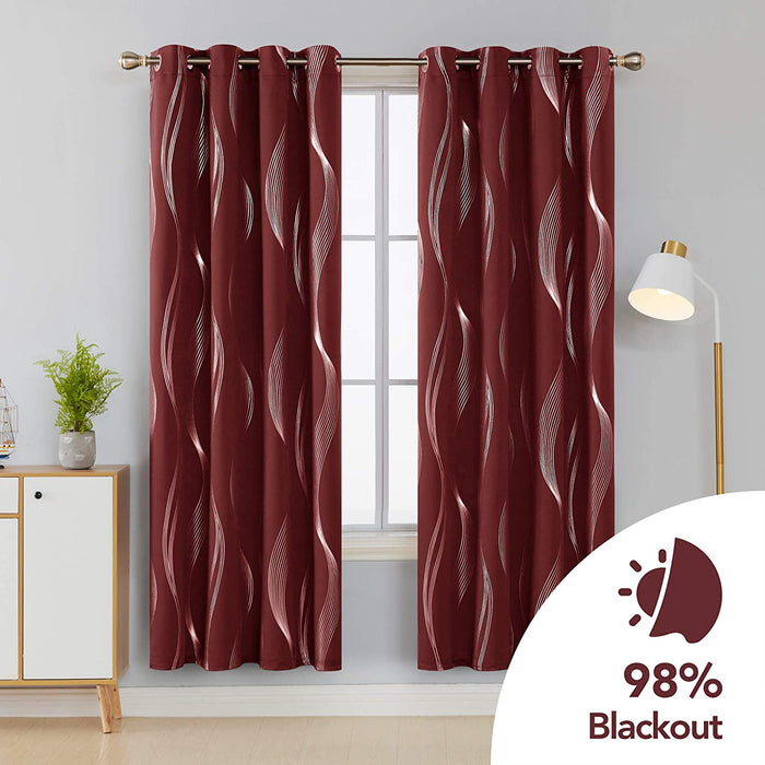 Deconovo Lot de 2 Rideaux à OEillets Occultants et Thermo-Isolants Simples avec Motif Argenté