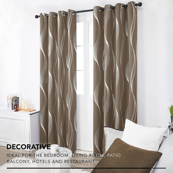 Deconovo Lot de 2 Rideaux à OEillets Occultants et Thermo-Isolants Simples avec Motif Argenté