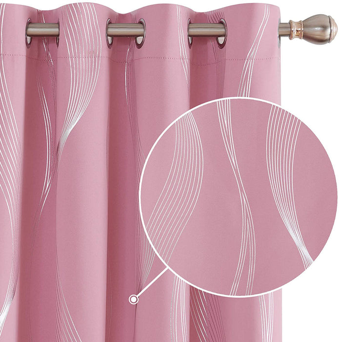 Deconovo Lot de 2 Rideaux à OEillets Occultants et Thermo-Isolants Simples avec Motif Argenté
