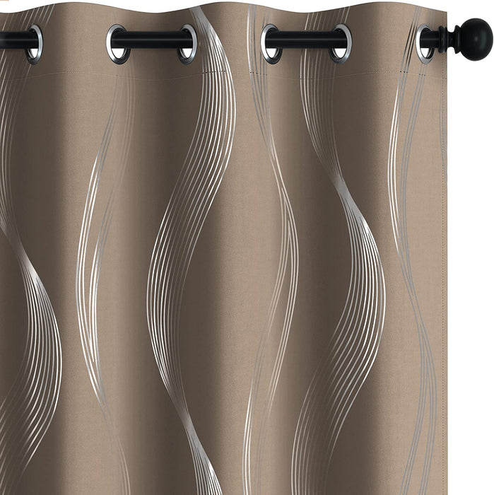 Deconovo Lot de 2 Rideaux à OEillets Occultants et Thermo-Isolants Simples avec Motif Argenté