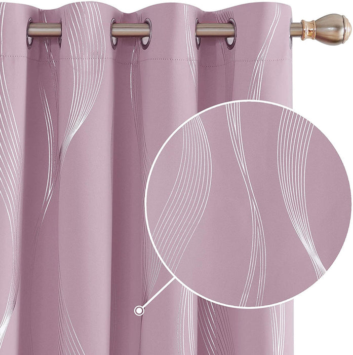 Deconovo Lot de 2 Rideaux à OEillets Occultants et Thermo-Isolants Simples avec Motif Argenté