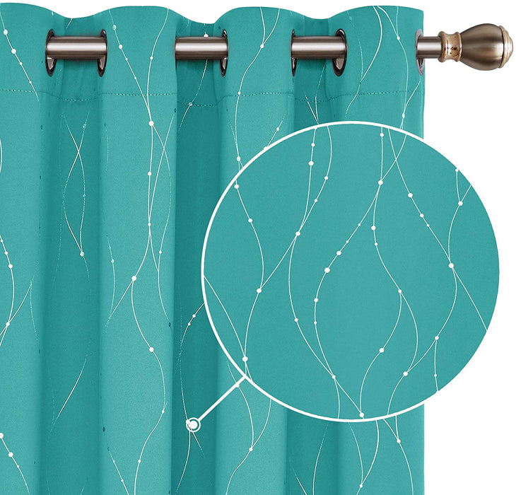 Deconovo Lot de 2 Rideaux à OEillets Occultants et Thermo-Isolants Simples avec Motifs à Points et à Lignes