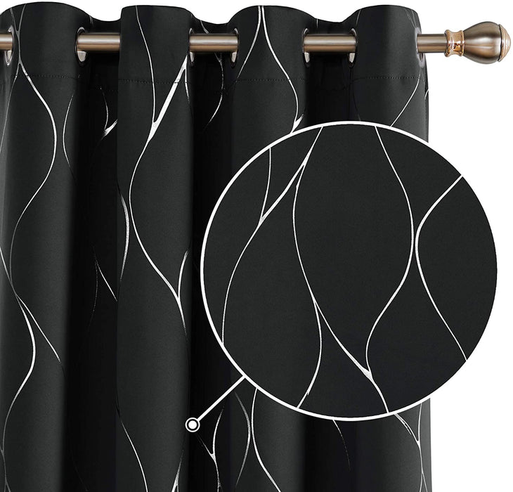 Deconovo Lot de 2 Rideaux à OEillets Occultants et Thermiques Simples avec Motif Argenté