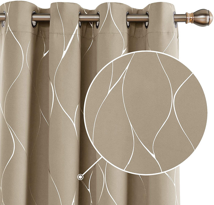 Deconovo Lot de 2 Rideaux à OEillets Occultants et Thermiques Simples avec Motif Argenté