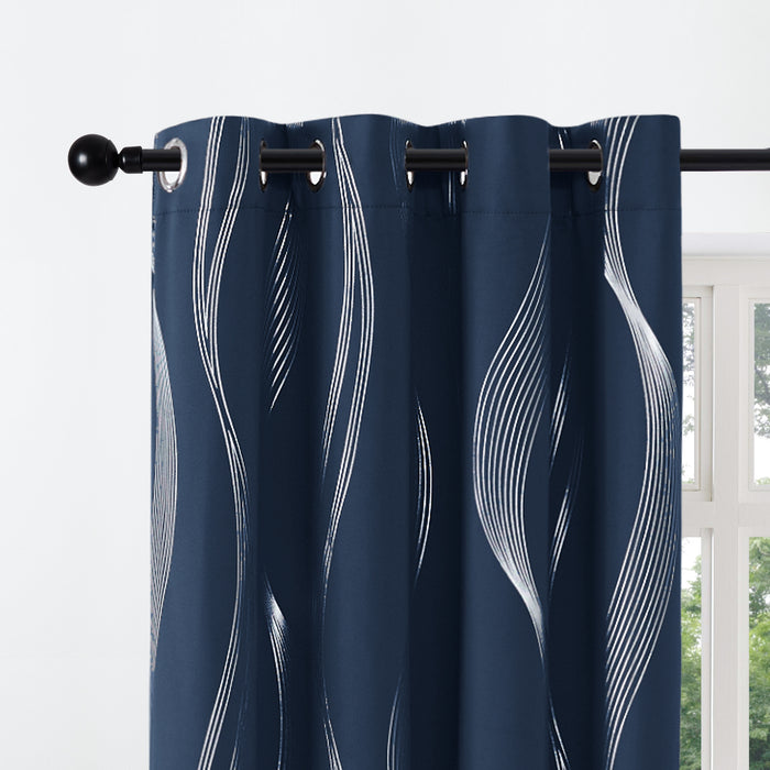 Deconovo Lot de 2 Rideaux à OEillets Occultants et Thermo-Isolants Simples avec Motif Argenté