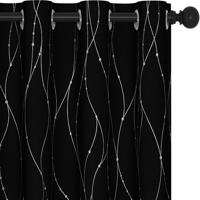 Deconovo Lot de 2 Rideaux à OEillets Occultants et Thermo-Isolants Simples avec Motifs à Points et à Lignes