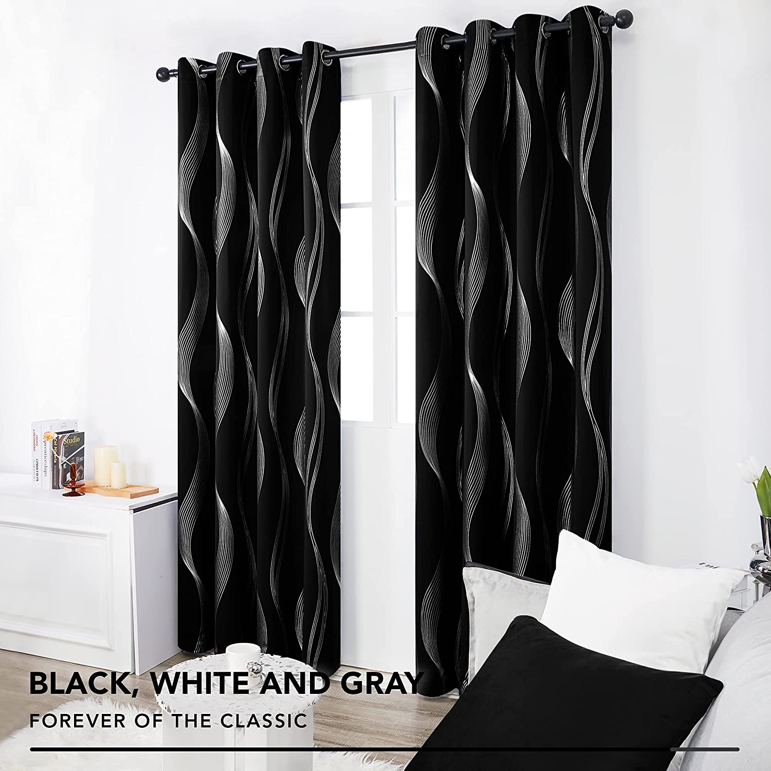 GSKOQD Lot De 2 Rideaux Occultants À Oeillets 3D Paysage Noir Et Blanc D’Arbre Doré Motif Rideau Fenetre Isolant Thermique Anti Froid Et Phonique GSKOQD Lot De 2 Rideaux Occultants À Oeillets 3D Paysage Noir Et Blanc D’Arbre Doré Motif Rideau Fenetre Isolant Thermique Anti Froid Et Phonique