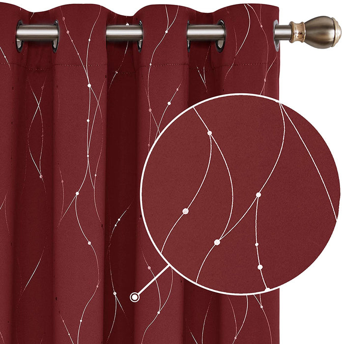 Deconovo Lot de 2 Rideaux à OEillets Occultants et Thermo-Isolants Simples avec Motifs à Points et à Lignes - Deconovo France