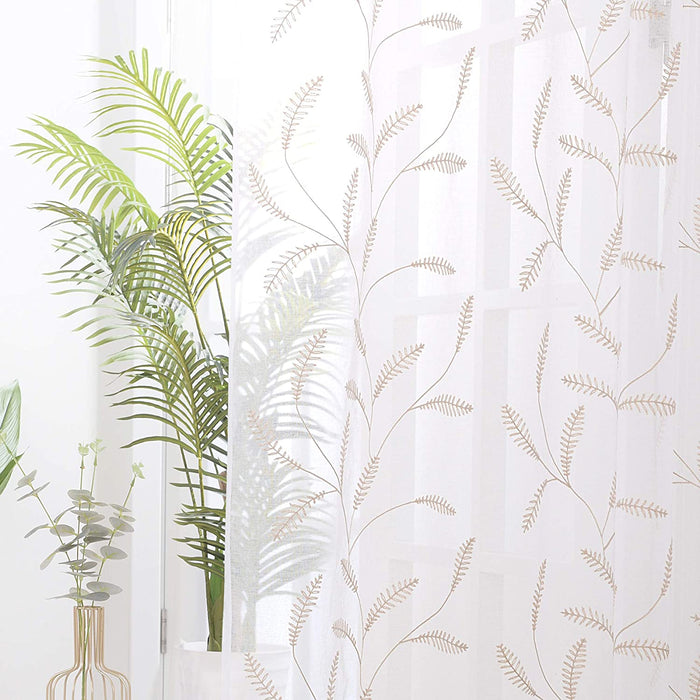 Deconovo Lot de 2 Voilages à OEillets en Polyester avec Motifs de Feuilles - Deconovo France