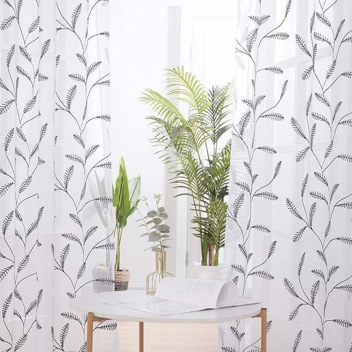 Deconovo Lot de 2 Voilages à OEillets en Polyester avec Motifs de Feuilles - Deconovo France