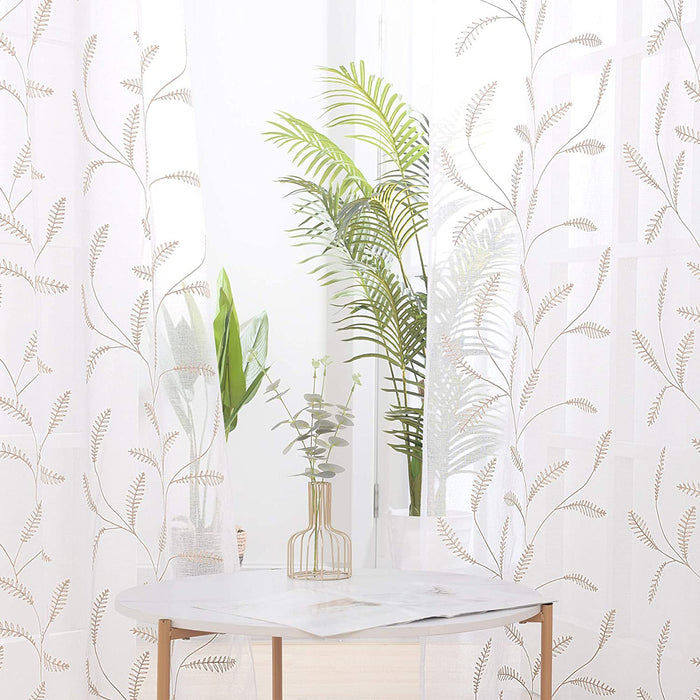 Deconovo Lot de 2 Voilages à OEillets en Polyester avec Motifs de Feuilles - Deconovo France